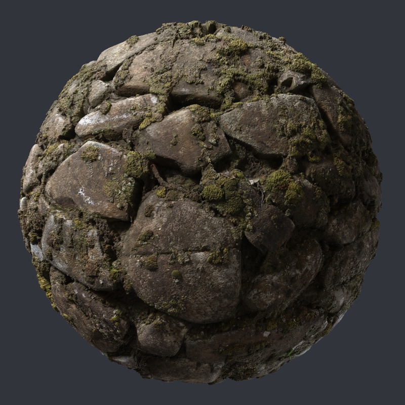 3D Scanned Mossy Cobblestone Wall - 5x2.5 meters